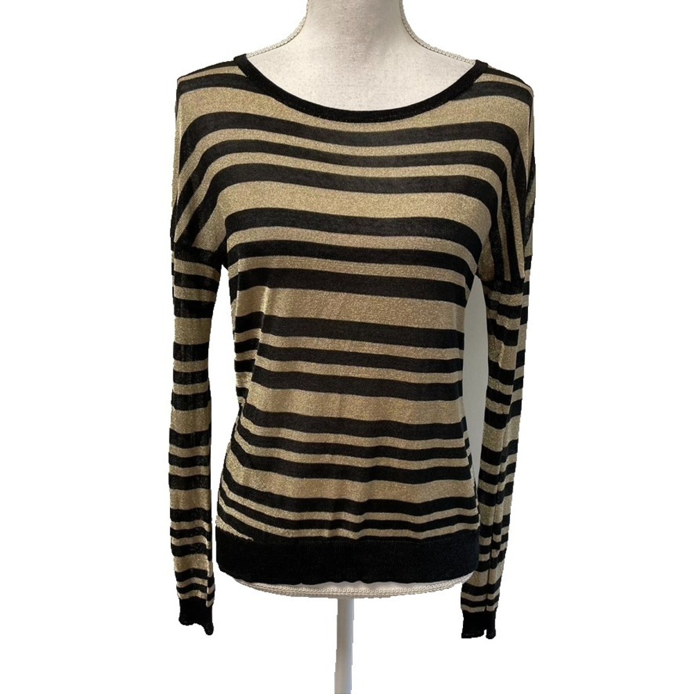 Rag & Bone Sweater Jumper Womens Small Black Gold Metallic Stripe Semi Sheer